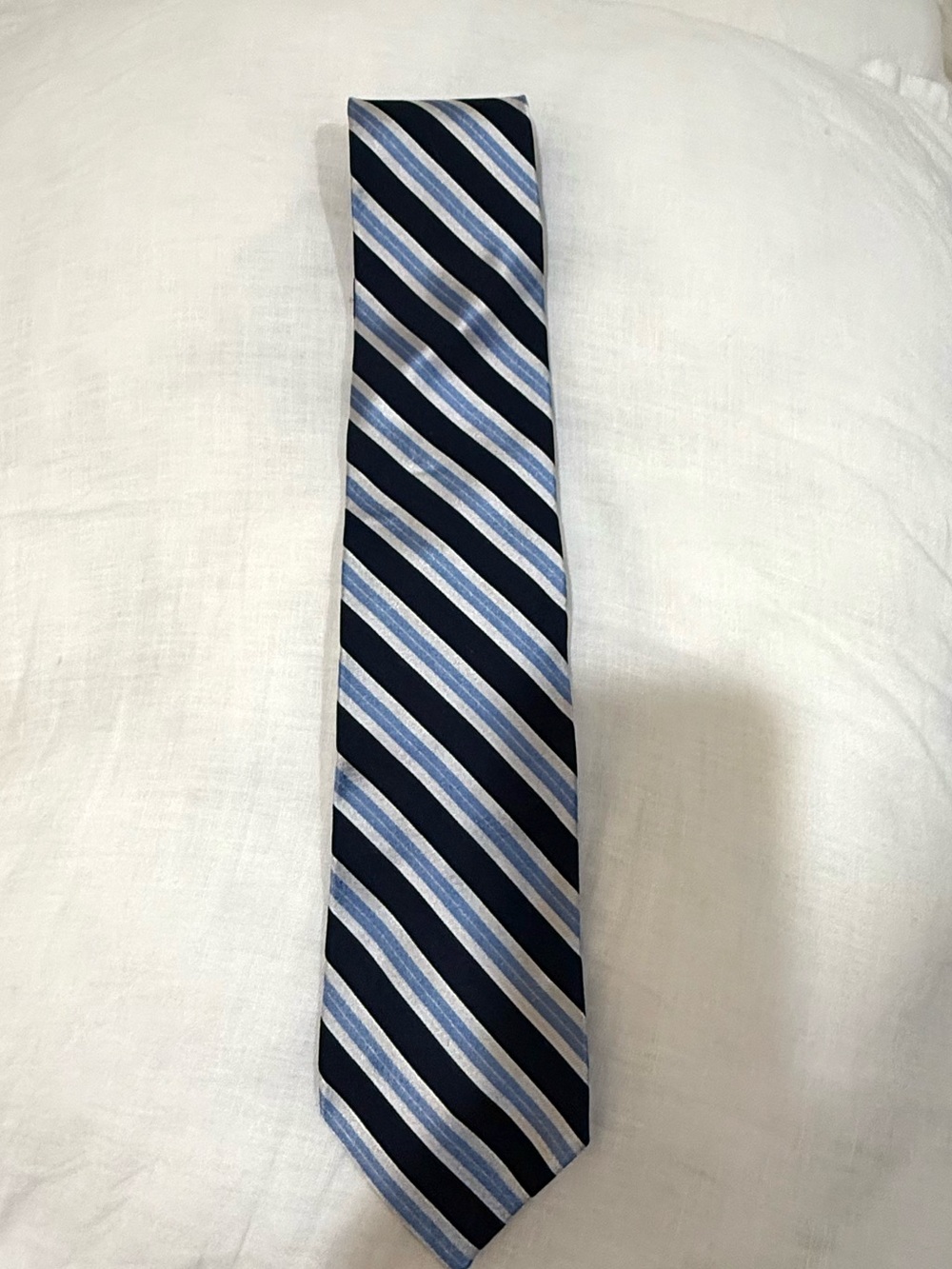 Tommy Hilfiger Navy Silk Tie with Light Blue and Silver Stripes